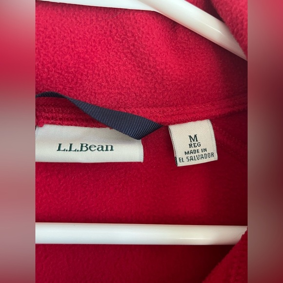 L.L. Bean Red Fleece Quarter-Zip Pullover with Navy Accents Vintage - Picture 5 of 7